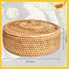 A96K-Round Rattan Boxes With Lid Hand-Woven Multi-Purpose Wicker Tray 10.2Inch Picnic Food Bread Table Storage Basket 6