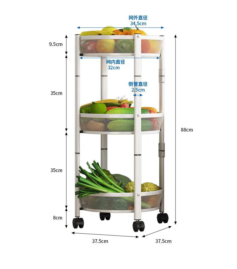 Foldable Storage Rack Round Rotatable Mobile Snack Organizer Trolley Bathroom Storage Shelf Home Appliance Kitchen Rack Storage Organizer