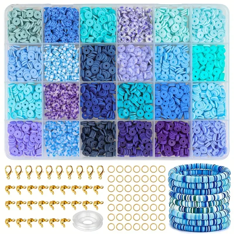 

1box 2400pcs DIY Clay Beads Set For Bracelet Making Kit, Colorful Flat Circular Polymer Clay Spacer