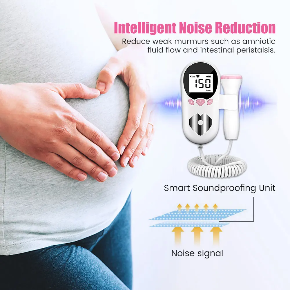 Fetal Heart Rate Monitor 3.0MHz Baby Heart Rate Sensor Fetal Doppler Heartbeat Detector LCD Pulse Meter No Radiation Stethoscope