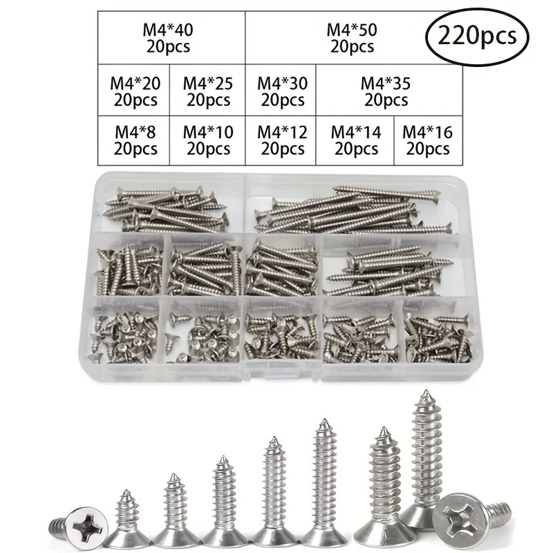 M4 stainless steel cross countersunk head self tapping screw set flat head cross