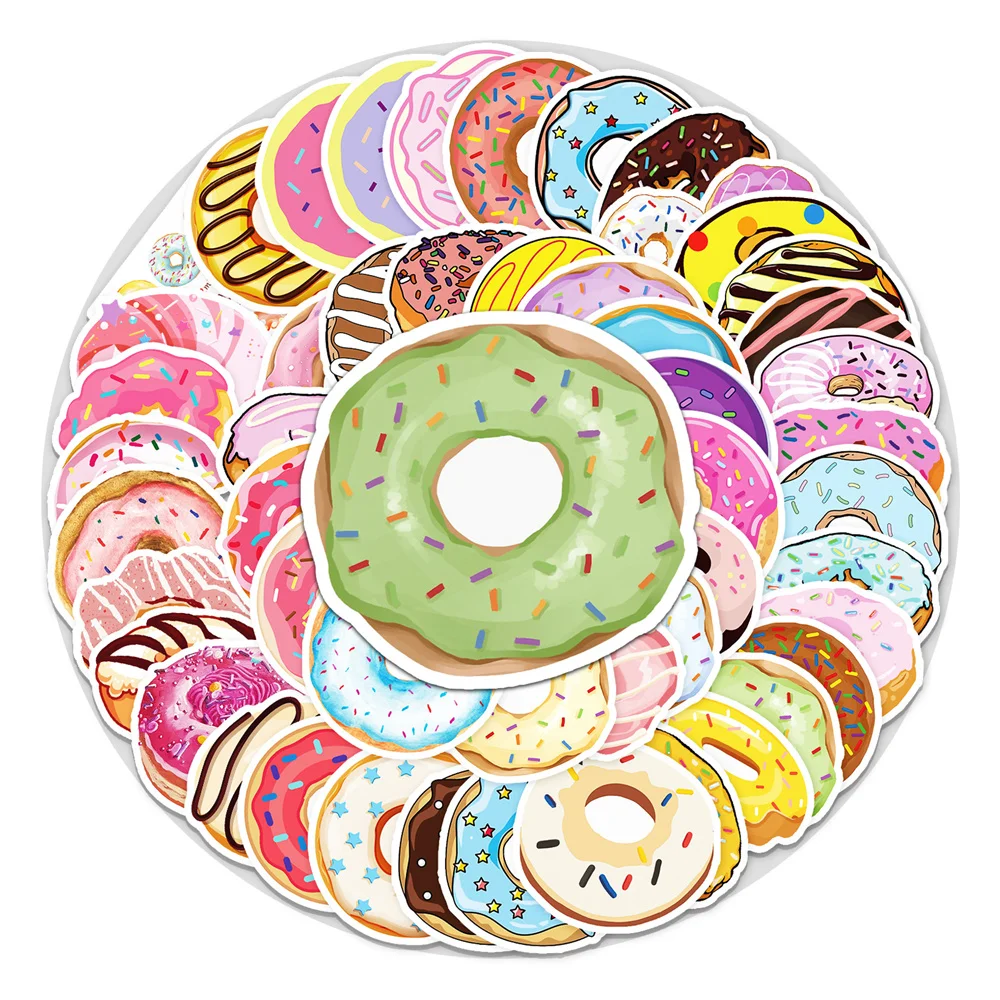 

10/30/50pcs Delicious Donut Cartoon Children Sticker For Kids Toy Luggage Laptop Ipad Cup Journal Guitar Car Sticker Wholesale