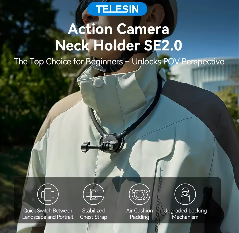 Supporto da Collo 2 in 1 per Action Camera e Smartphone SE 2.0, Compatibile con GoPro, Insta360, DJI OSMO Action e Altri Accessori Universali - immagine 4