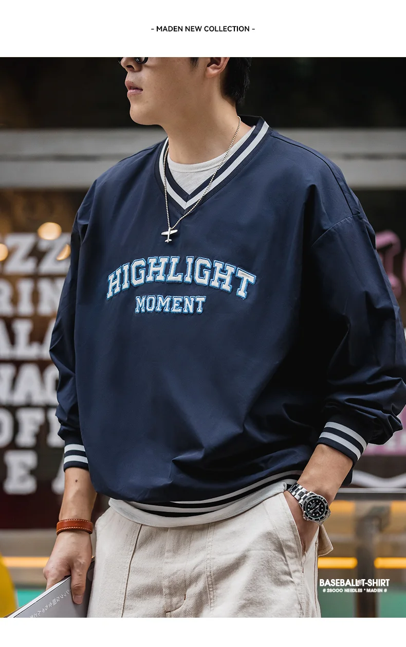 Maden Casual Hoodie V-neck Baseball Jersey Embroidered
