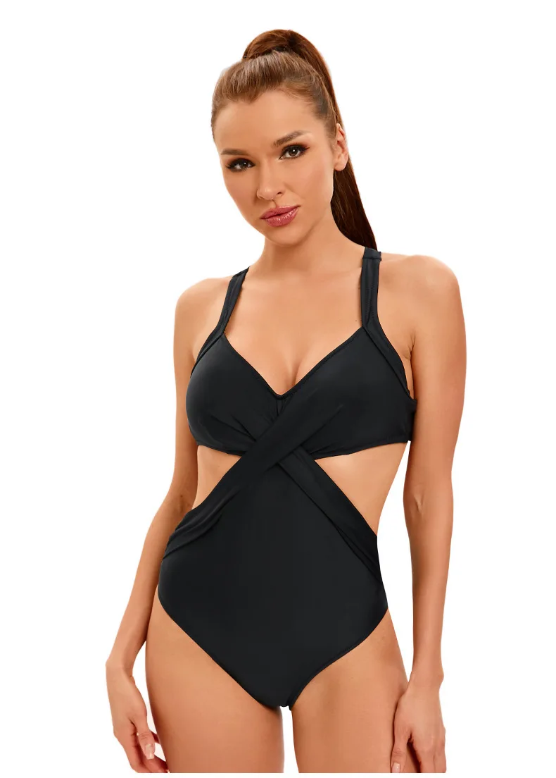 

New solid color sports swimsuit for women in Europe and America, sexy backless cross strap swimsuit in stock