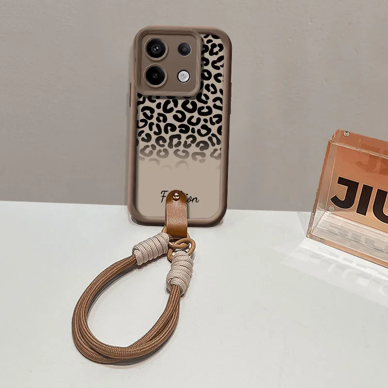 Leopard Print Lanyard Phone Case with Hang Strap and Wrist Chain Cover