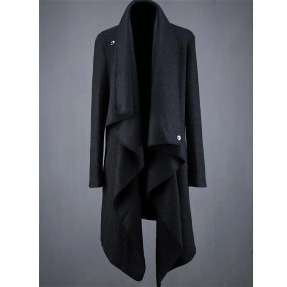 Hot Sale Irregular Fashion Long Wool Coat Punk Hip Hop Cloak Man Vintage Gothic Style Long Jacket Abrigo Hombre Hot Sale 5xl