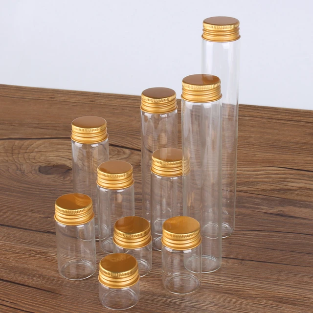 Botellas de vidrio con tapas de aluminio, Mini frascos de vidrio pequeños,  9 tamaños U, 5ml, 6ml, 7ml, 10ml, 14ml, 18ml, 20ml, 25ml, 30ml, 10  piezas-Selección - AliExpress
