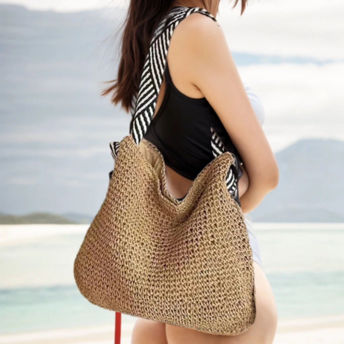 

Straw Shoulder Bag for Women Bucket Tote Summer Beach Woven Handmade Weaving Handbag