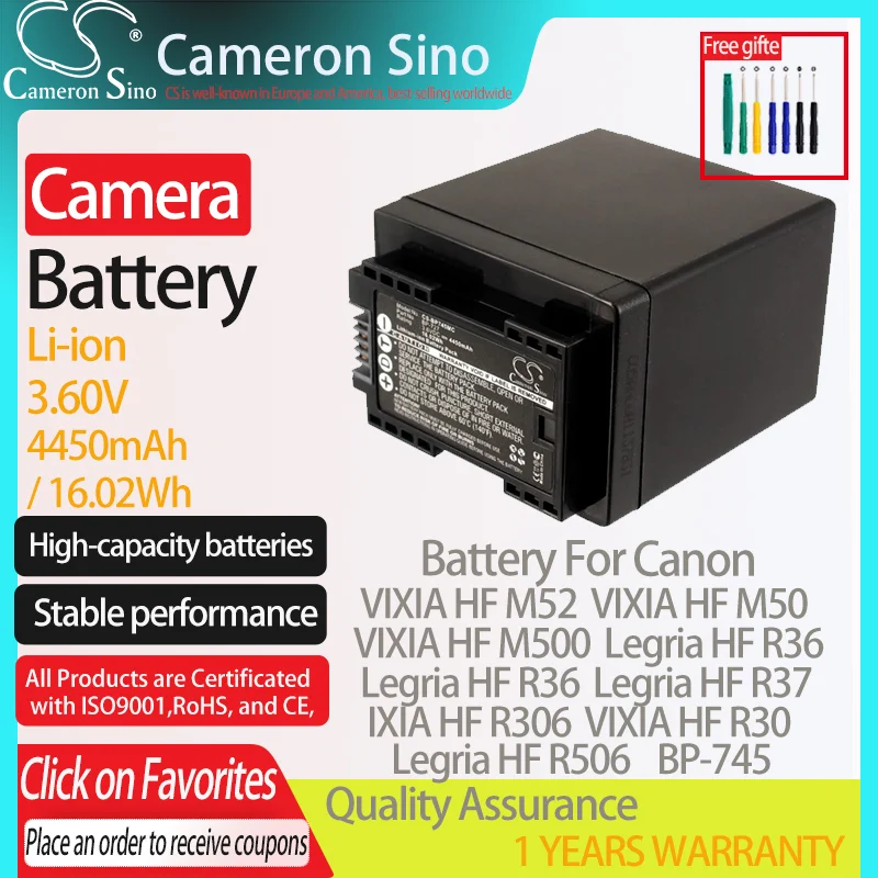 Batteria Cameronsino Per Canon Vixia Hf M52 Vixia Hf M50 Legria Hf R36 Vixia Hf R30 Ixia Hf R306 Adatto Per Canon Bp-745 Batteria Della Fotocamera