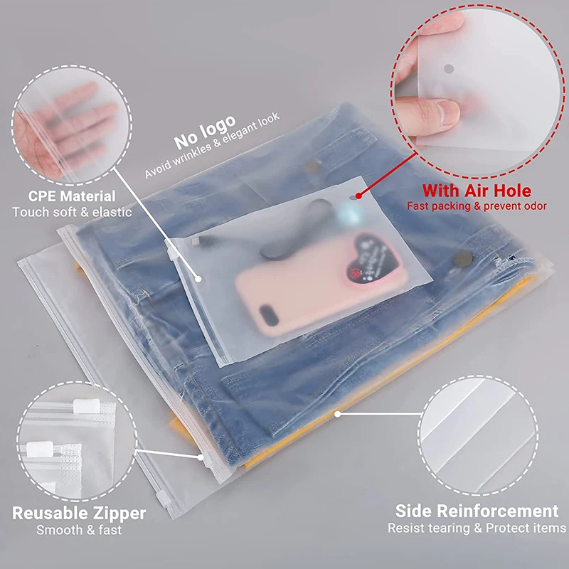 50PCS Travel Frosted Ziplock Bag PE Storage Bag Plastic Zipper EVA Translucent Bag Ziplock Bag Waterproof Packaging Bag 4