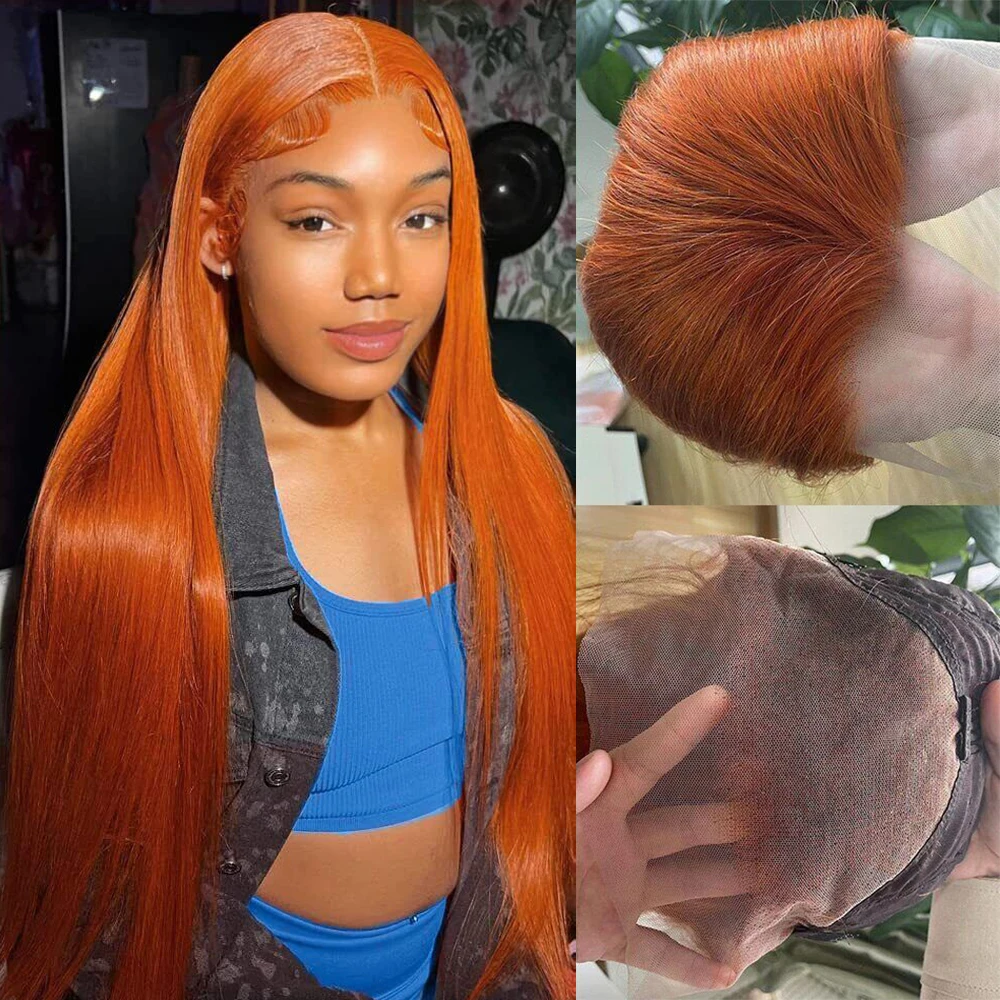 

Bone Straight 13x6 Lace Frontal Wig Ginger Orange Human Hair Wigs 13x4 Transparent Brazilian Preplucked 4x4 5x5 Lace Closure Wig