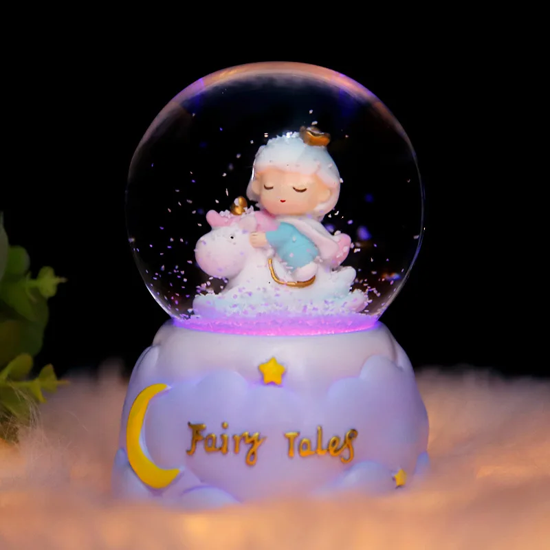 Creative Cartoon Girls Crystal Ball Romantic Color Light Snow Music Box Home Desktop Decoration Valentine's Day Birthday Gifts