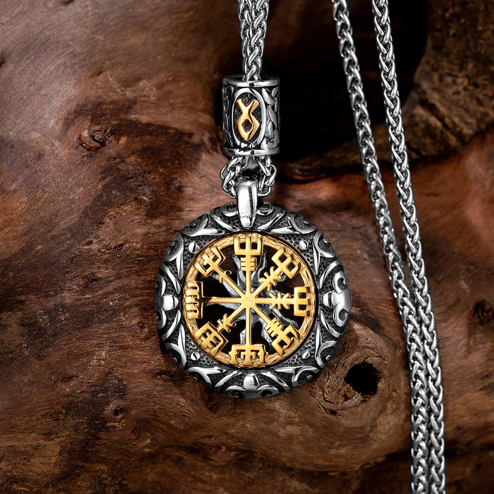 Vintage Vikings Compass Trident Necklaces Men Stainless Steel Norse ...