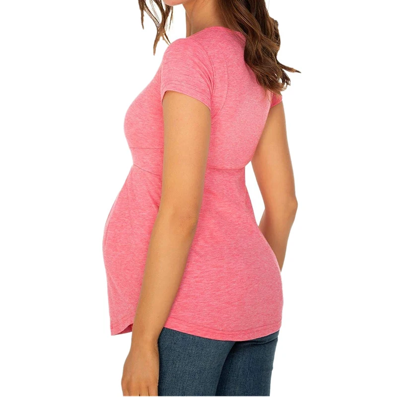 Summer Maternity Tops Women Pregnancy Short Sleeve T-Shirts Casual Tees for Pregnant Elegant Ladies Folds T-Shirt Women Clothes 2