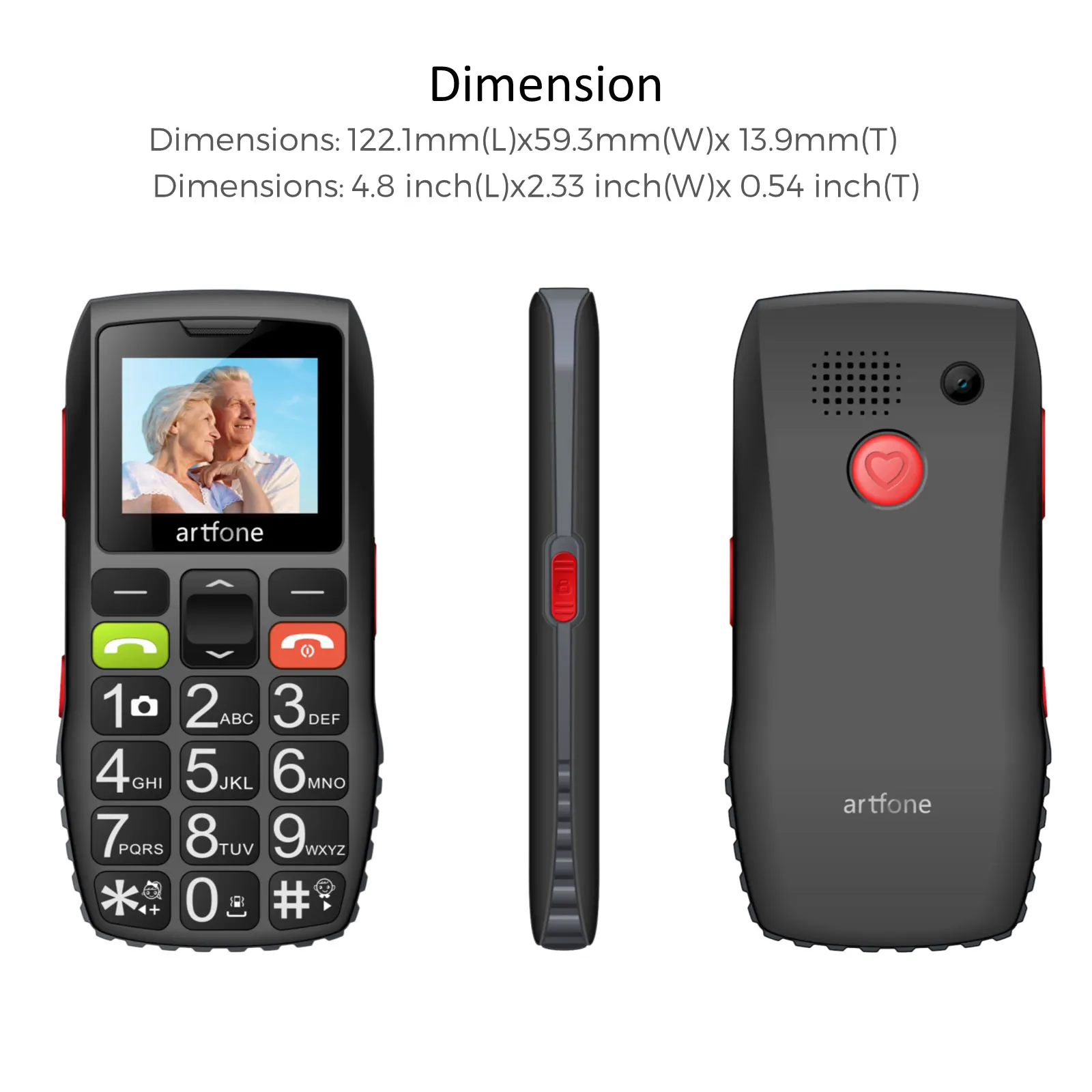 Artfone C1 Unlocked Bar Senior Mobile Phone Elderly Cellphone Dual Sim One Key SOS Emergency Button GSM 2G FM Torch Bluetooth 5