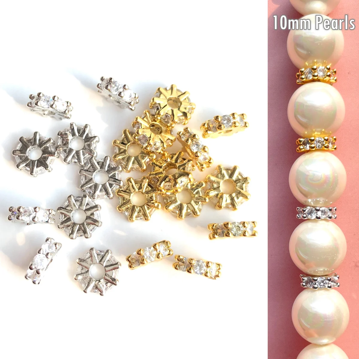 20 Stück 6 mm Zirkonia Pave Wheel Spacer vergoldete Rondelle Perlen für Damen Armband Halsketten Taille Schmuck Zubehör Herstellung