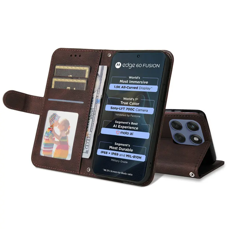 Leather Wallet Flip Case with Magnetic Closure and Card Holder