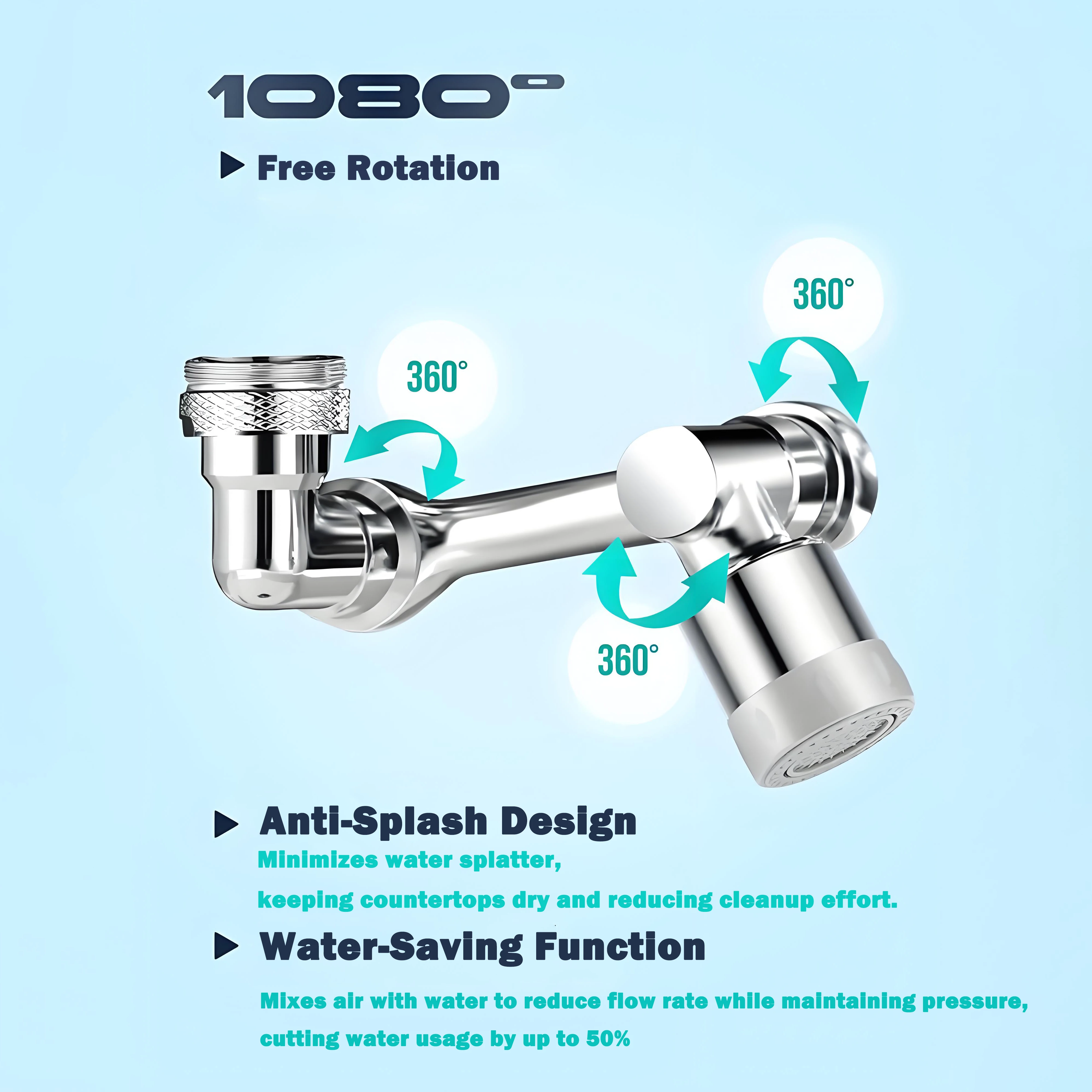 Universal 1080° Swivel Kitchen Faucet Extender with Dual Spray Modes Flexible Arm and Aerator Nozzle for Easy Sink Cleaning 3