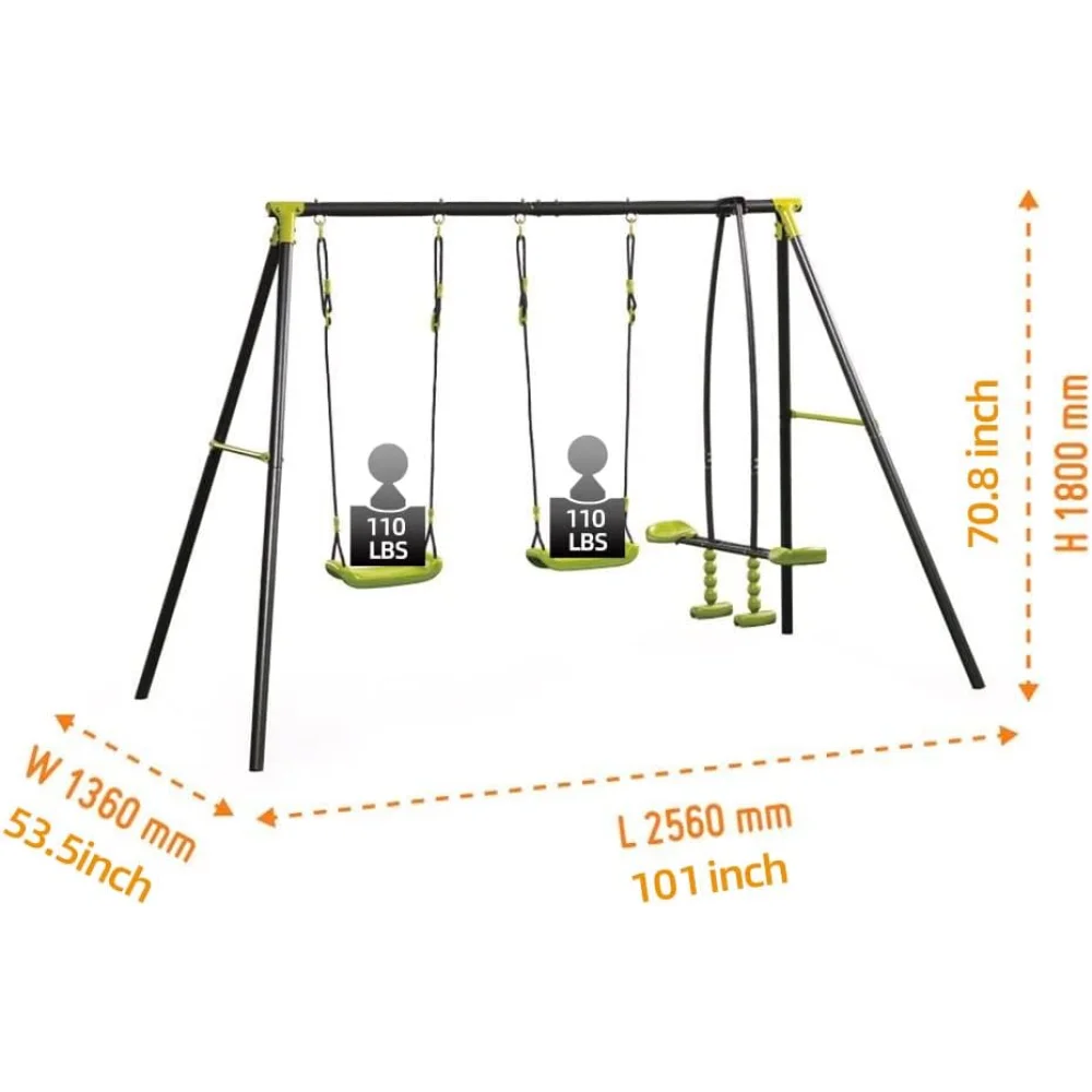 children metal swing set 440lbs for outdoor playground three seat swing black and green 2