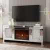 Mirror Fireplace TV Cabinet, Mirror Media Entertainment Center, Silver TV Console Table, Living Room Mirror Furniture 1