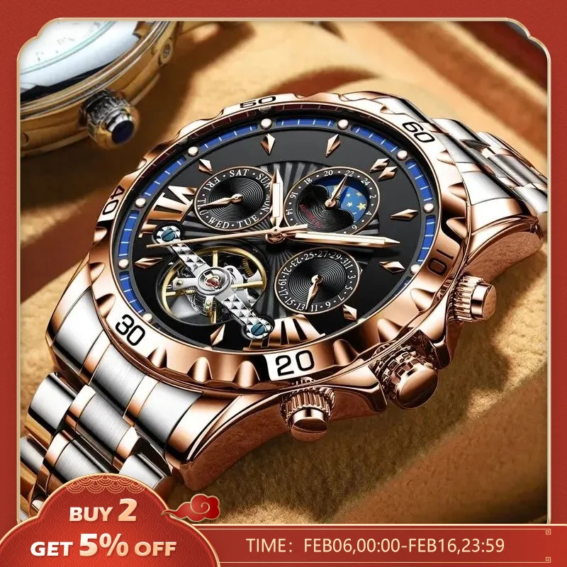 Relogios Masculino Greenaw Mens For Watches Top Brand Luxury Reloj Hombre Orologio Da Uomo Con Fasi Lunari In Acciaio Inossidabile Montre Homme