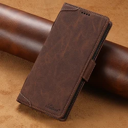 Wireless Charging Faux Leather Card Holder Stand Wallet with Magnetic Button Flip Cover - Galaxy S23 Ultra (Brown)