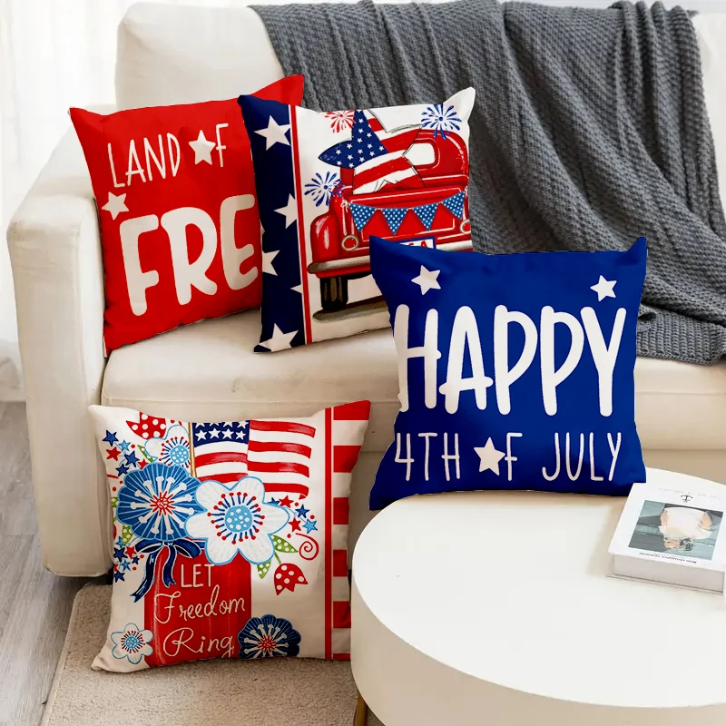 

Independence Day Car Land Of The Free Printed Soft Square Pillowslip Linen Blend Cushion Cover Pillowcase Living Room Home Decor