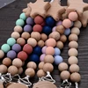 Baby Silicone Teether Pacifier Chain Bracelets Set Round Wooden Dummy Holder Clip For Baby Teething Nipple Chain Nursing Toys 3