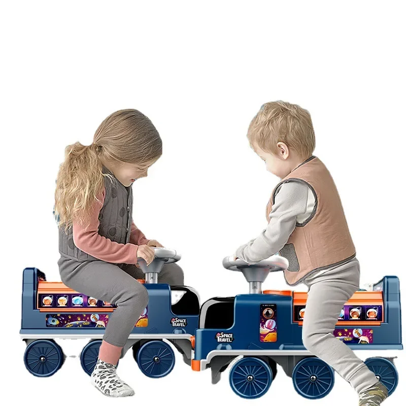 Child Electric Train Car Riding Toy Ailway Baby Stroller Walker Child Can Carry Train Rail Classical Model Fire Police Christmas