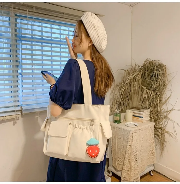 thumbnail image 1 of Bolso de mujer, tipo mensajero, estilo preppy, para estudiantes, para libros, de nailon, para el hombro, para ir al trabajo, 1 of 5