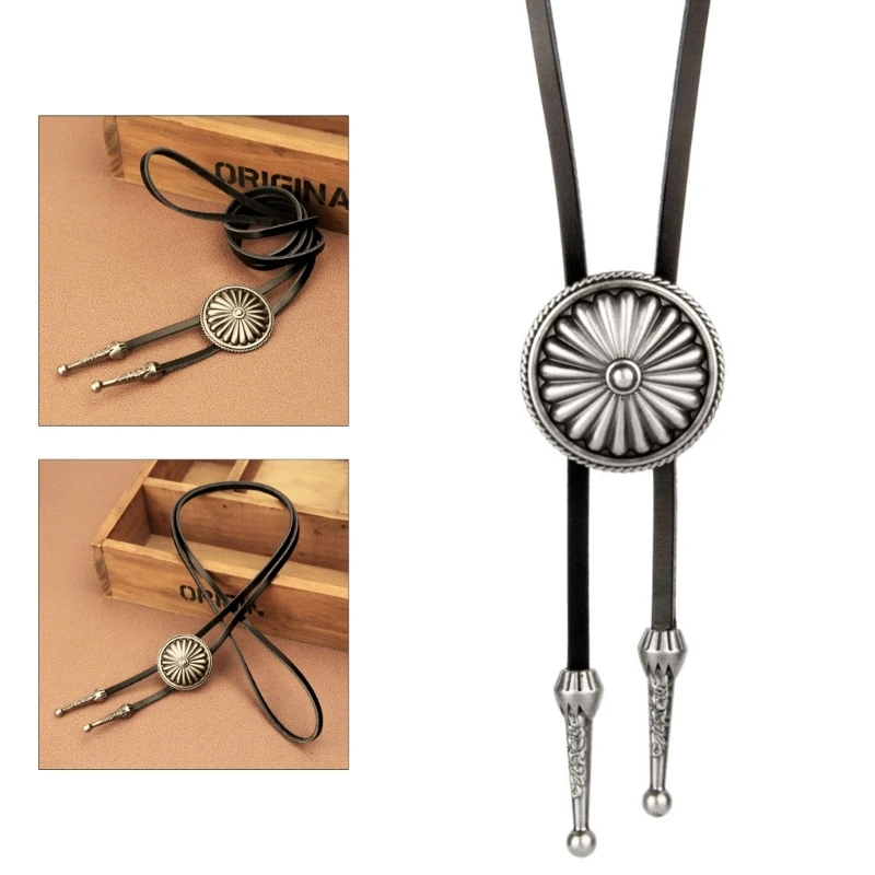 

Bolo Tie Necklace Western Bolo Tie Vintage Round Bolo Tie Cowboy Tie Cowboy Leather Necktie Sweater Chain Leather Bolo D5QB
