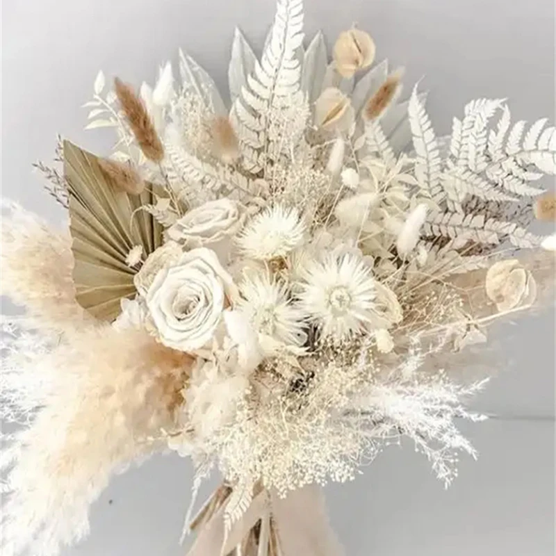 Holding Natural Large Pampas Grass Dry Flower Rose Bouquet Da Sposa Damigella D'Onore Bouquet Da Sposa Decorativo In Erba Di Pampa