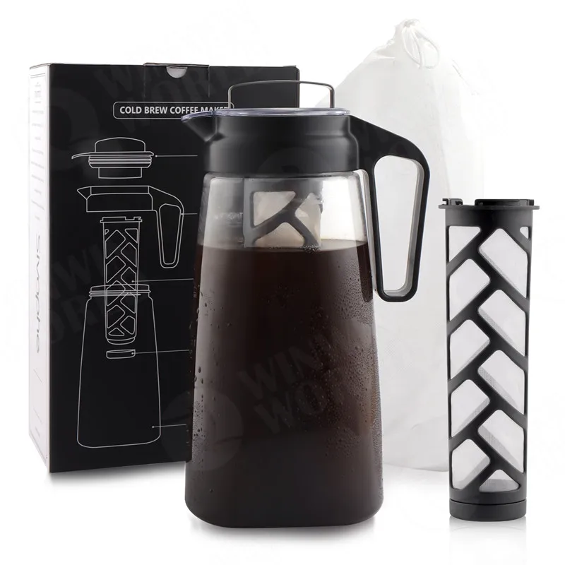 

Leakproof Shatterproof Durable Tritan Plastic Large Capacity 2L Airtight Iced Coffee and Tea Brewer with Removable Mesh Filter