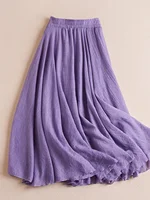 plus Size Women's Cotton Lin  Color High Waist Dra A-Line Long Skirt Summer New Sle Slimming Skirt Maxi Dr - Image 4