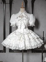 Lolita Style JSK Dress Gothic Bow Slim Spaghetti Strap Pettiskirt Sweet Girl Women's Mini Dresses and Small Waistcoat Two Pieces 1