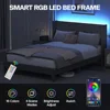 King Size Bed Frame with LED Lights, Wingback Diamond Tufted Headboard, Wood Slats Support, Upholstered Bed Frame 3