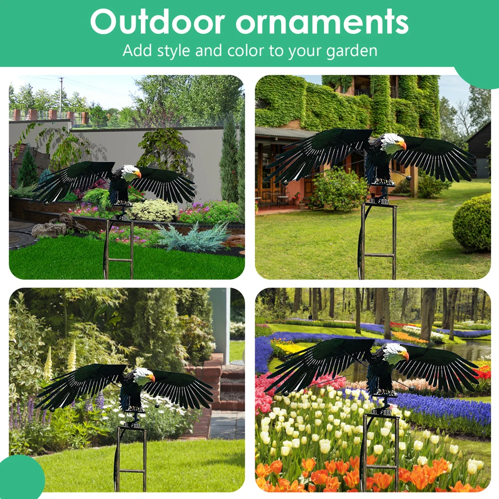 Garden Stake Eagle Windmill Iron Garden Eagle Birds Sculptures Lawn Ornaments Crafts Art Decor for Patio 1-3Pcs garden art decor animal sculpture decorations animal wind spinners