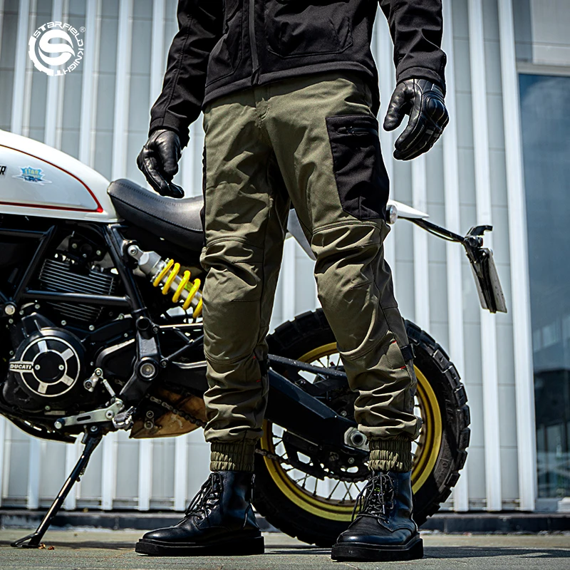 SFK 겨울 방풍 따뜻한 녹색 오토바이 바지 남성용 라이딩 바지 CE 보호 장비 액세서리가 포함된 방수 원단