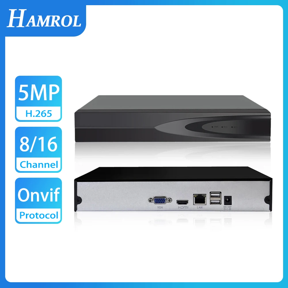 Сетевой видеорегистратор HAMROL H.265 ONVIF CCTV NVR, 16 каналов, 5 Мп/9 каналов, 4K, сетевой видеорегистратор с функцией обнаружения лица, Xmeye, облако Max, видеовыход 4K, удаленный доступ