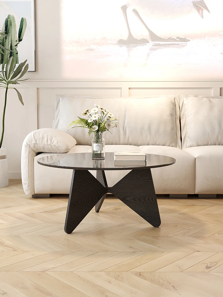 

Customized modern and simple solid wood black tea table, tempered glass circular tea table, sofa tea table