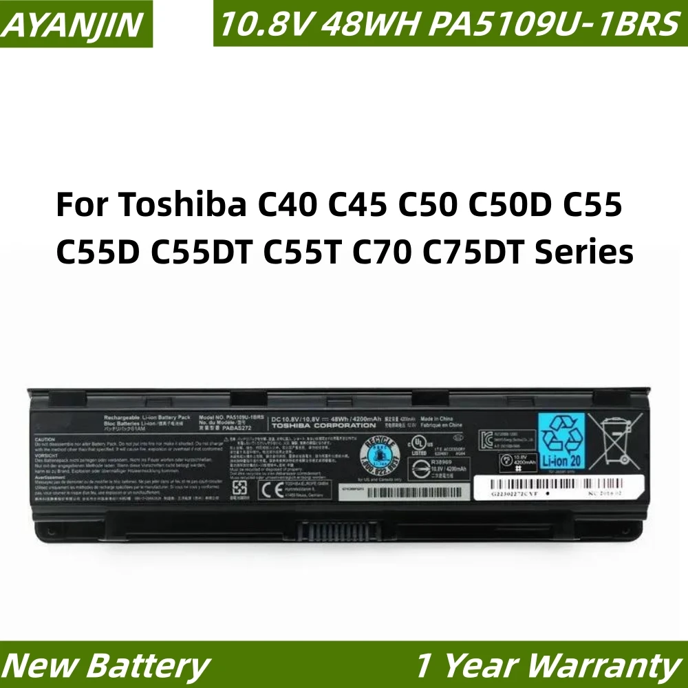 

PA5109U PA5109U-1BRS PA5110U 10.8V 48WH Battery for Toshiba C40 C45 C50 C50D C55 C55D C55DT C55T C70 C75DT Series PABAS272