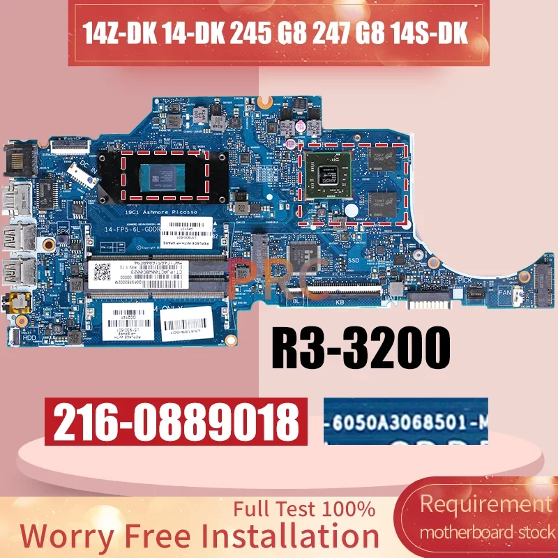 Scheda Madre HP 14-DK Con CPU AMD R3-3200, L71527-601, 6050a3089101, Usata Testata