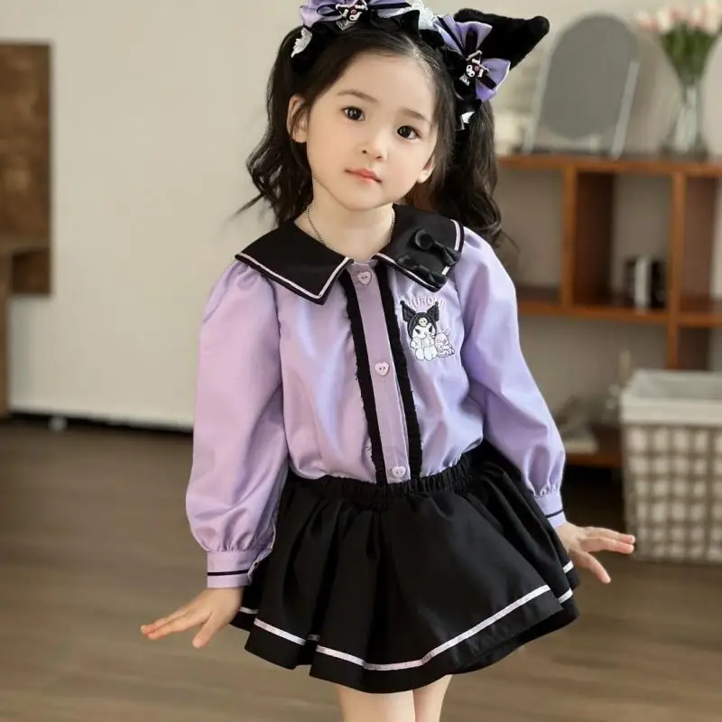 

Kawaii Sanrios Kuromi Girl Child Autumn and Winter New Styles Jk Suit Long Sleeves Child Cute Cartoon Pleated Shirt Skirt Coat