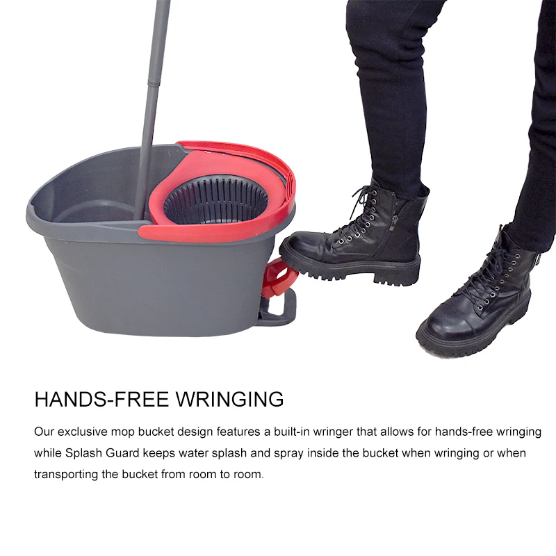 Spin Mop Bucket System - Easy Wring 360 Spin - Streak Free Floor Cleaning - 2 Microfiber Heads