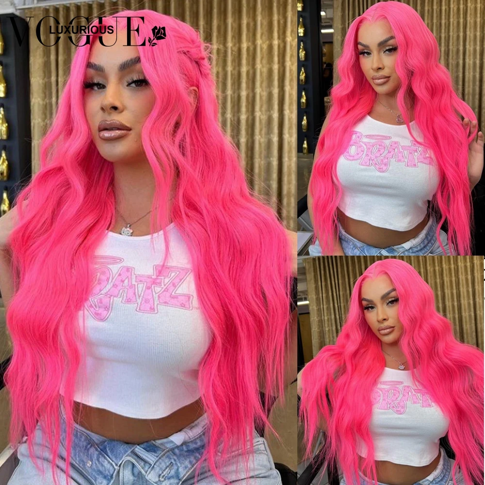

Pink Colored Brazilian Virgin Human Hair Wigs for Women Loose Body Wave Wig Preplucked Hairline 13x4 HD Transparent Lace Frontal