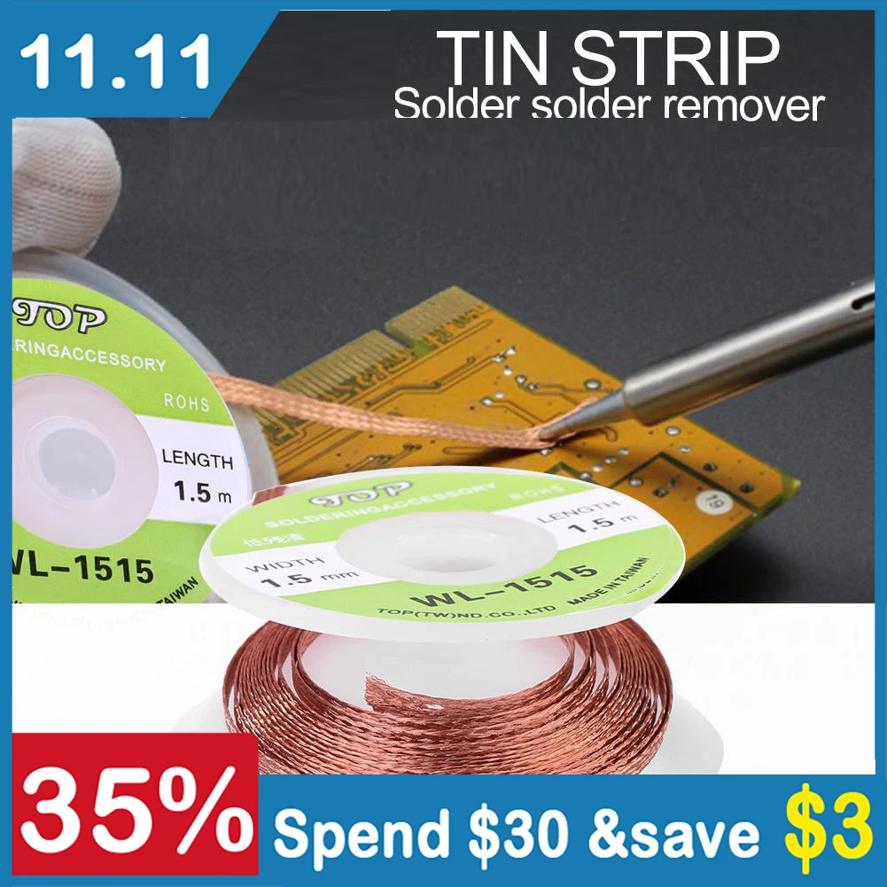 1.5m Desolder Braid Solder Remover Wick Low Residue Tin Strip Repair Tools Accurate Ensure