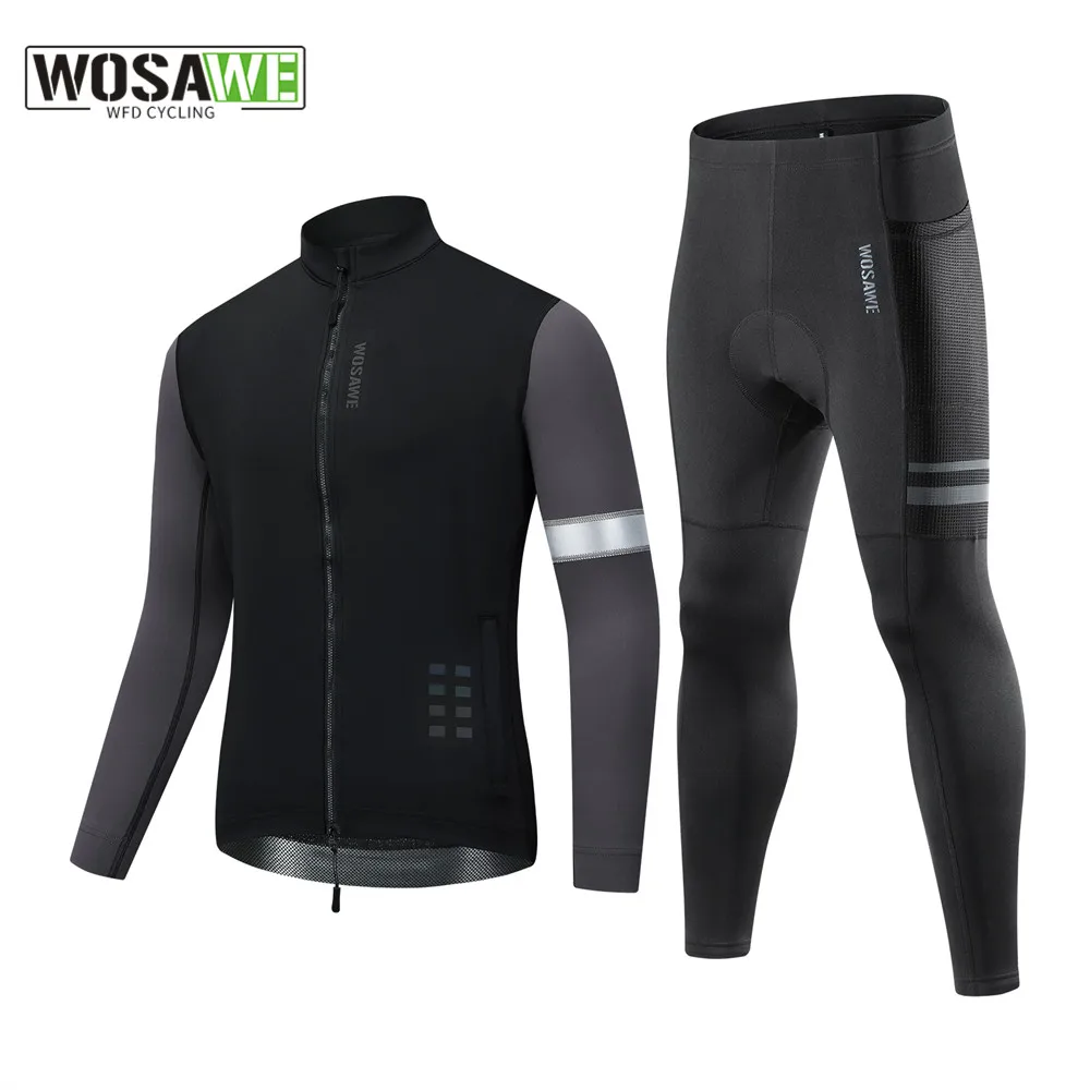 WOSAWE Team Winter Thermal Fleece Cycling Clothing Men's Jersey Suit Outdoor Warm Riding Bike Clothes MTB Long Bib Pants Set