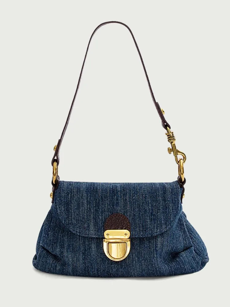 High Quality Denim Medium Antique Underarm Bag Women High Quality Small Pleated Lock Buckle Single Shoulder Channels Handbags