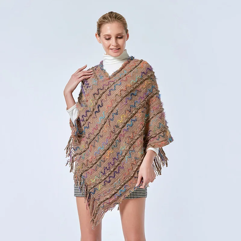 

Poncho Cloak Ethnic Style Colorful Shawl Women's Travel Warm Cloak Dual Purpose Sweater Tassel Cape Lady Fashion Coat